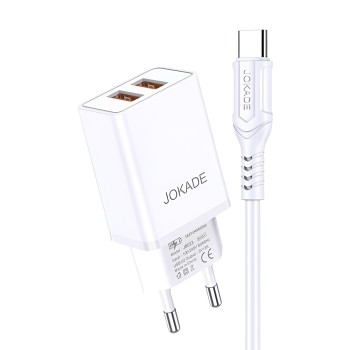 Jokade Wall Charger with Cable USB-A to Type-C Dual Port JB024 3A, White