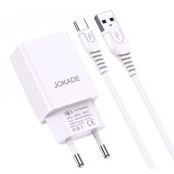 Jokade Charger Liangzi Series 2*USB-A with Cable USB-A to Type-C 1m, White
