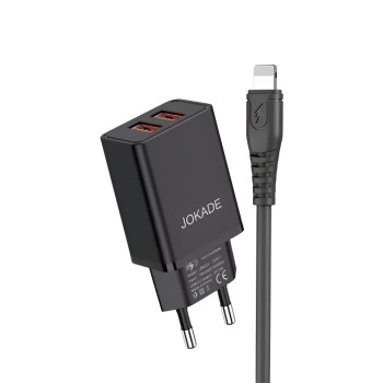 Jokade Charger Liangzi Series 2*USB-A with Cable USB-A to Lightning 1m, Black