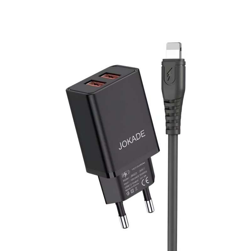 Jokade Charger Liangzi Series 2*USB-A with Cable USB-A to Lightning 1m, Black