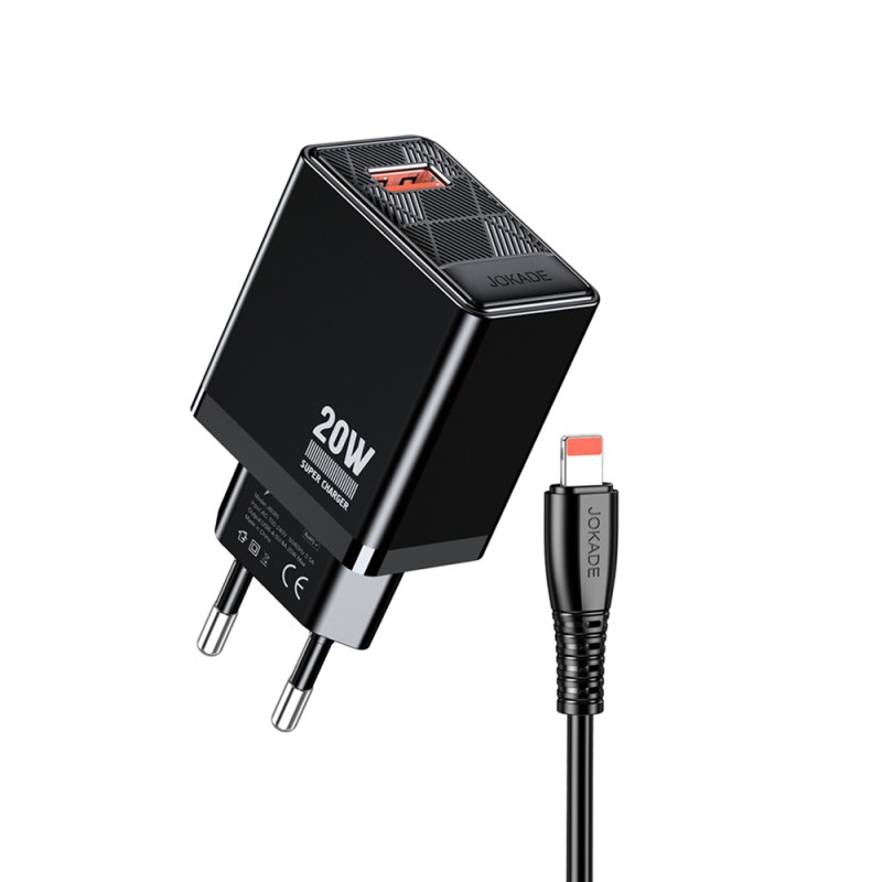 Jokade Wall Charger 1*USB-A 5A,20W with Cable Lightning JB086, Black