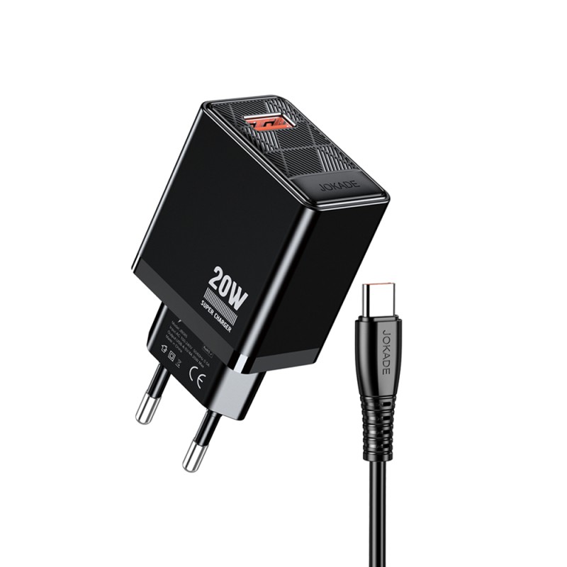 Jokade Wall Charger 1*USB-A 5A,20W with Cable Type-C JB086, Black