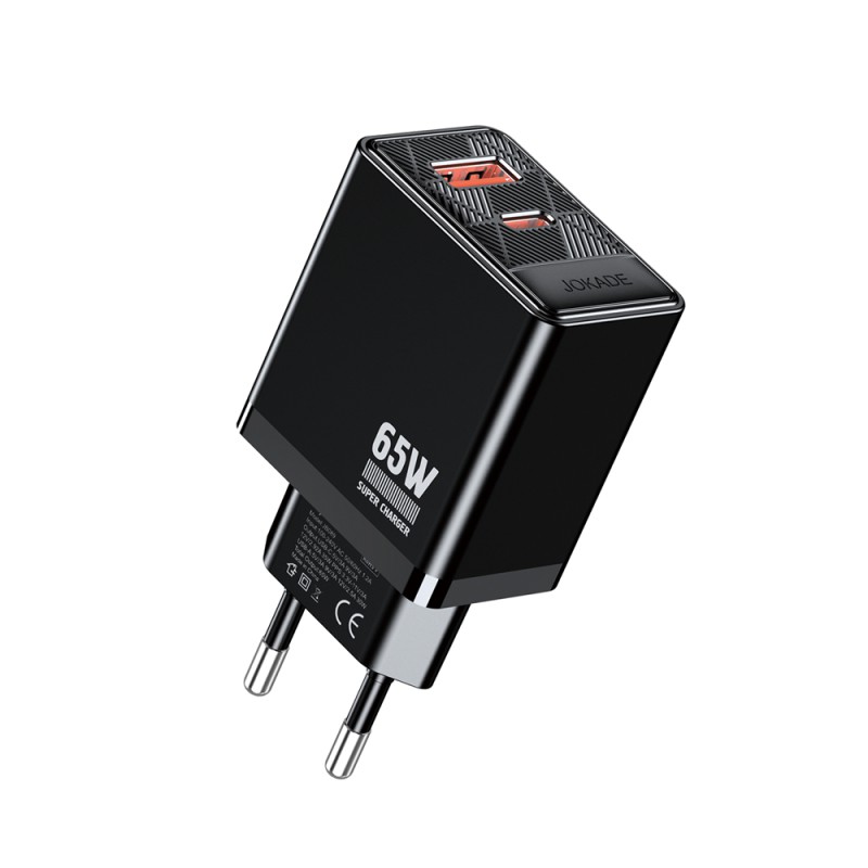 Jokade Wall Charger 1*USB-A+1*Type-C 5A,65W JB089, Black