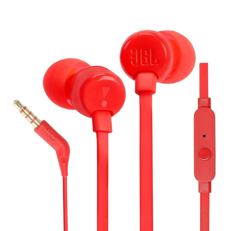 JBL Earphones 3.5mm with Mic Tune 110, Red