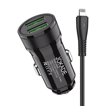 Jokade Car Charger 2*USB-A with Cable USB-A to Lightning 3.4A JH010, Black