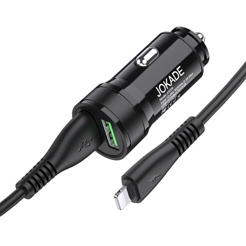 Jokade Car Charger 2*USB-A with Cable USB-A to Lightning 3.4A JH010, Black