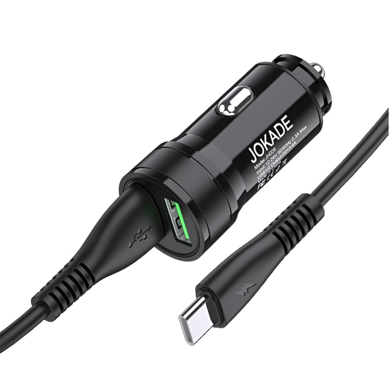 Jokade Car Charger 2*USB-A with Cable USB-A to Type-C 3.4A JH010, Black