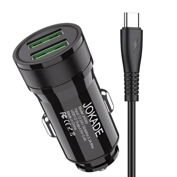 Jokade Car Charger 2*USB-A with Cable USB-A to Type-C 3.4A JH010, Black