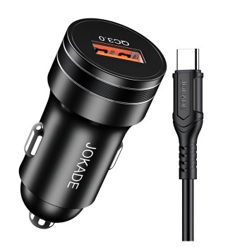Jokade Car Charger 1*USB-A with Cable USB-A to Type-C 18W JH040, Black
