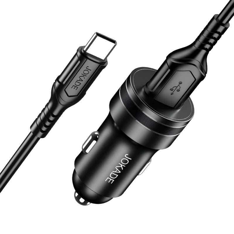Jokade Car Charger 1*USB-A with Cable USB-A to Type-C 18W JH040, Black
