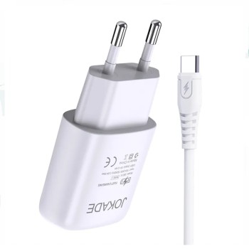 Jokade Wall Charger with Cable USB to Type-C Single Port 3A Kaer, White