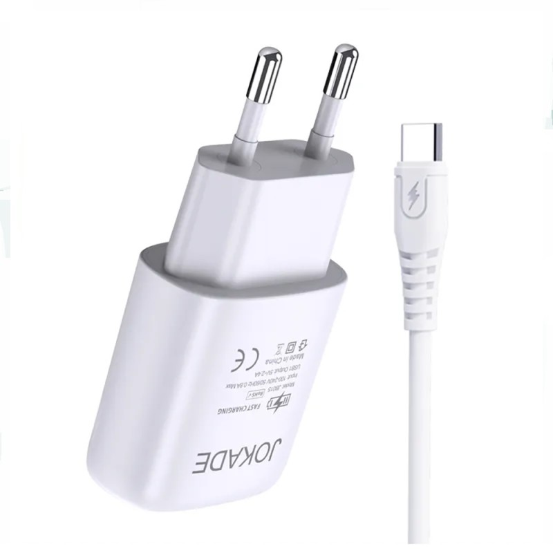 Jokade Wall Charger with Cable USB to Type-C Single Port 3A Kaer, White