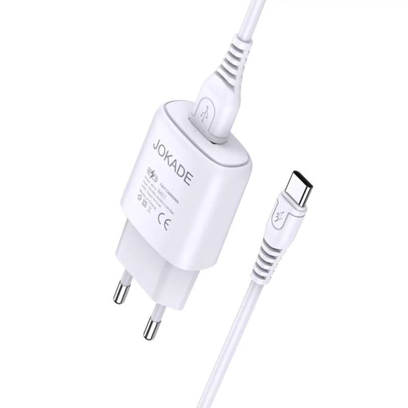 Jokade Wall Charger with Cable USB to Type-C Single Port 3A Kaer, White