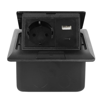 Multifunctional Desktop Socket, EU Plug, 1 Socket, 1 USB, 1 Type-C, Black