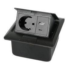 Multifunctional Desktop Socket, EU Plug, 1 Socket, 1 USB, 1 Type-C, Black
