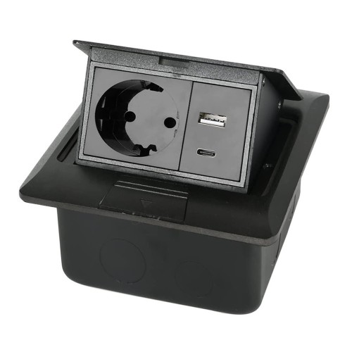 Multifunctional Desktop Socket, EU Plug, 1 Socket, 1 USB, 1 Type-C, Black