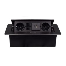 Multifunctional Desktop Socket, EU plug, 2 Sockets,1 USB,1 Type-C, 2 Network. Black
