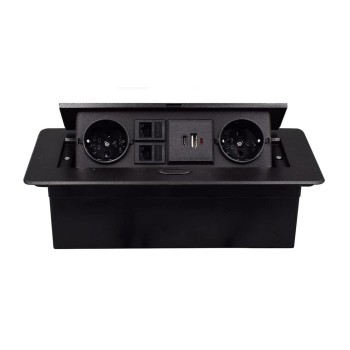 Multifunctional Desktop Socket, EU plug, 2 Sockets,1 USB,1 Type-C, 2 Network. Black