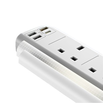Yesido Power Socket 2M, 4 Ports, USB-C Max 15W,USB-A Max 12W, USB-C +USB-A = Max 15W MC20, White