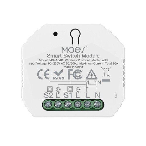 Moes Matter over Wi-Fi Mini Smart Switch Module 2 Gang 10A (Neutral Wire)