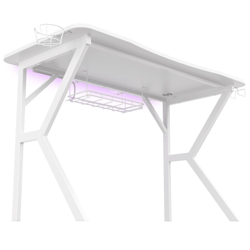 Genesis Desk Gaming Holm 320, RGB White (Organizer, Wireless Charger, Multiple holder, USB Hub, Remote Controller, 120x60x75cm)