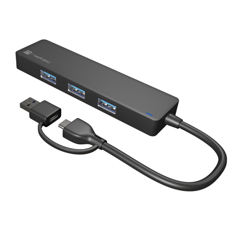 Natec Mayfly 4-Port Black +Usb-A Adapter