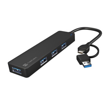 Natec Mayfly 4-Port Black +Usb-A Adapter
