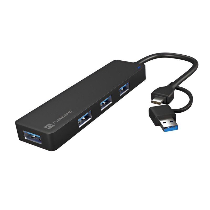 Natec Mayfly 4-Port Black +Usb-A Adapter