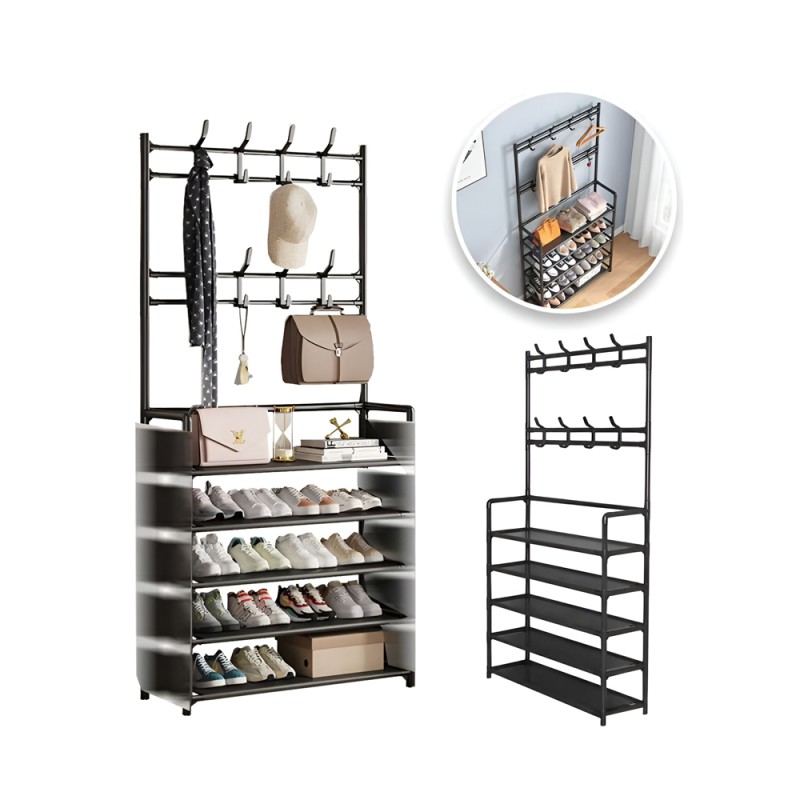 Organize Your Entryway with our 5-Tier Shoe Rack and Hanger, Holds up to 20 Pairs of Shoes.(Black, 5-Tier)