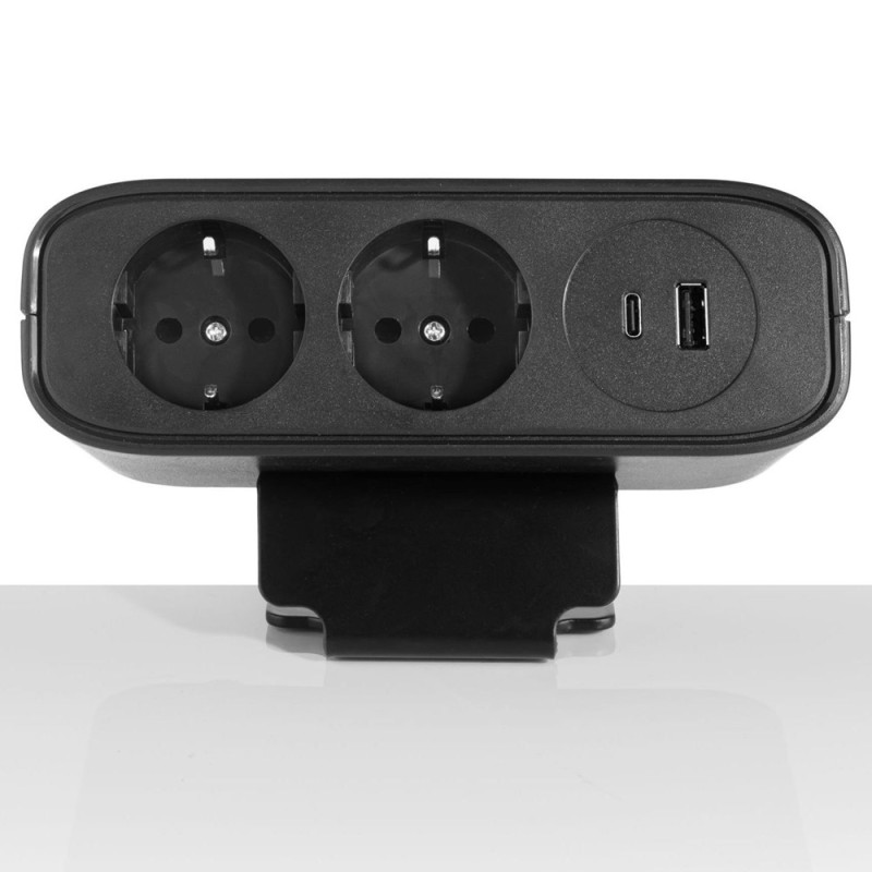 Omni Power Socket, EU Plug, 2 Socket, 1 USB, 1 Type-C, Black