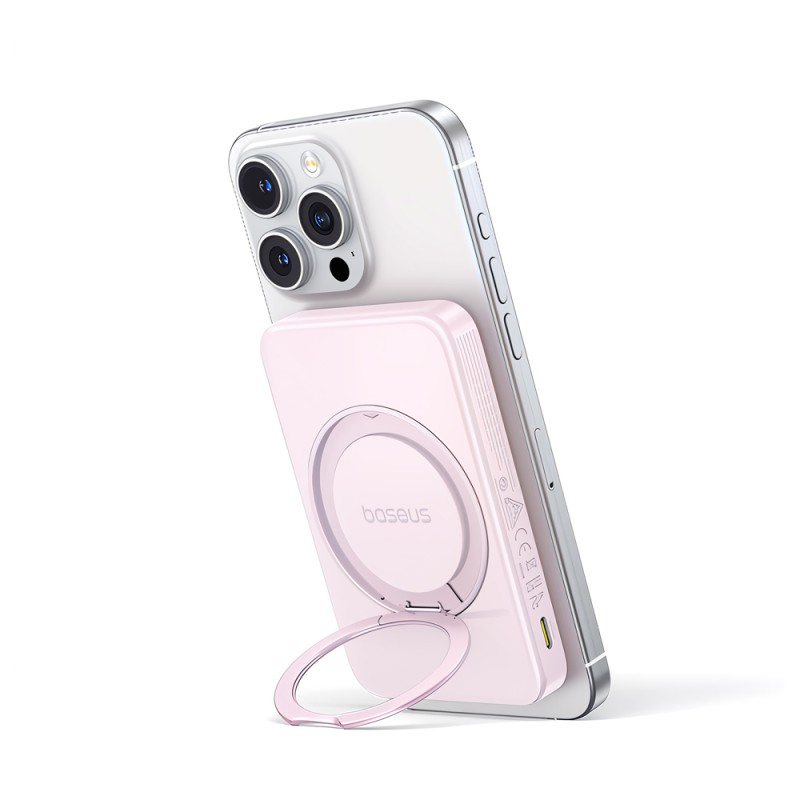 Baseus Power Bank Magsafe PicoGo Qi2 with Kickstand 5000mAh, 20w with cable Type-C 0.3m, Pink