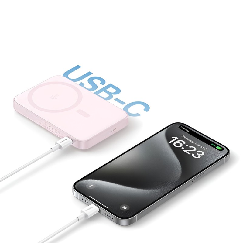 Baseus Power Bank Magsafe PicoGo Qi2 with Kickstand 5000mAh, 20w with cable Type-C 0.3m, Pink