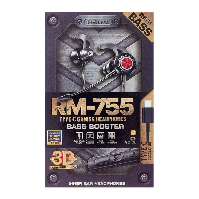 Remax Headphone Type-c RM-755 Gaming, Black-Red
