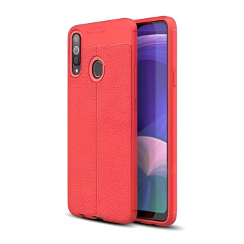 R Helmet Case TPU Leather Texture Samsung A20S, Brown/Red