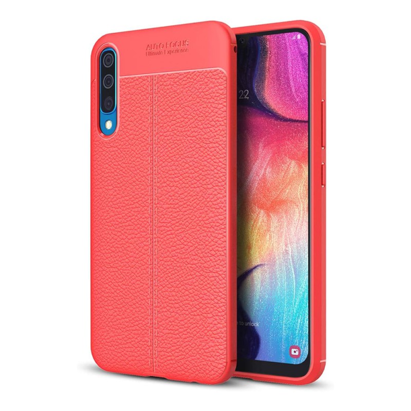 R Helmet Case TPU Leather Texture Samsung A30S, Brown/Red