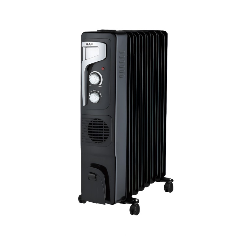 Raf Oil Radiator + Turbo Fan R.0929B, 9 Sections, 2400W, Black