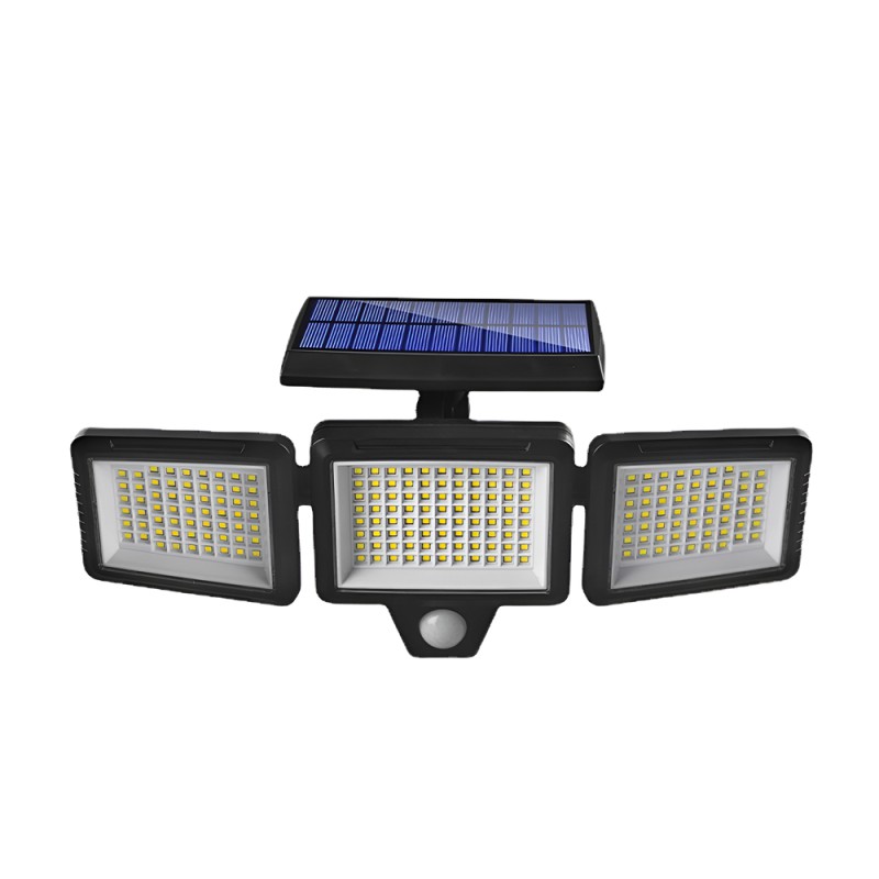 Solar Outdoor Lights 4000LM 210 Leds, Remote Control, 3 Adjustable Heads, Motion Sensor Lights, IP65 Waterproof, Black