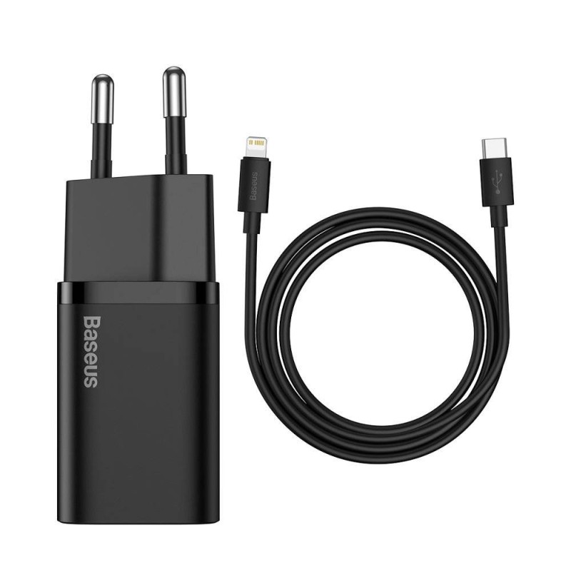 Baseus Super Si Quick Charger Type-C PD3.0 20W （With Baseus Cable Type-C to Lightning 1m）,Black