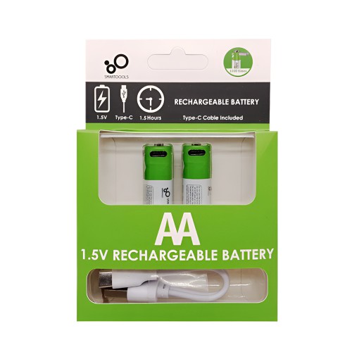 Rechargeable Li-ion USB-C batteries AA 1750mAh, 2pcs with 2in1 Type-C cable