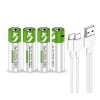 Rechargeable Li-ion USB-C batteries AA 1750mAh, 4pcs with 2in1 Type-C cable