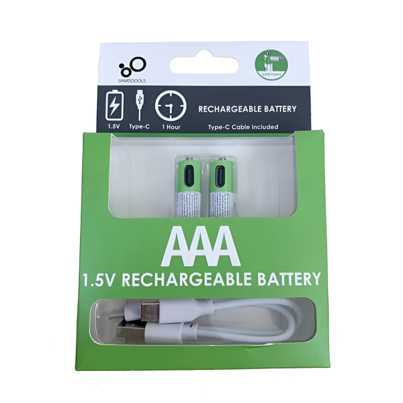 Rechargeable Li-ion USB-C batteries AAA 400mAh, 2pcs with 2in1 Type-C cable