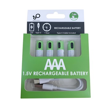 Rechargeable Li-ion USB-C batteries AAA 400mAh, 4pcs with 2in1 Type-C cable