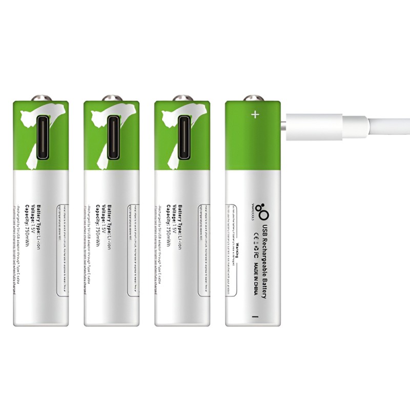 Rechargeable Li-ion USB-C batteries AAA 400mAh, 4pcs with 2in1 Type-C cable