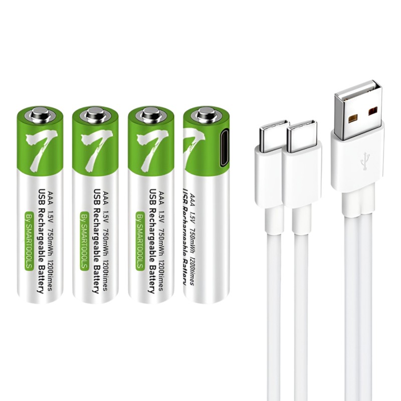 Rechargeable Li-ion USB-C batteries AAA 400mAh, 4pcs with 2in1 Type-C cable