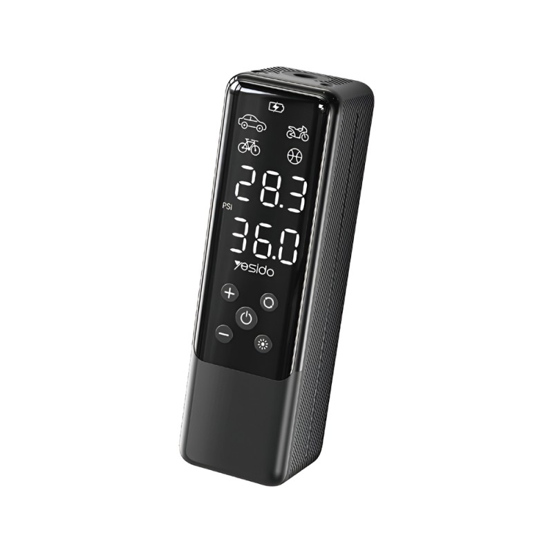 Yesido Air Pump Multifunction 20 Cylinders, 3 Mins from 2.0 to 2.5 Bar 12-24V Plug and Play Universal Cigarette Lighter Socket,VC05, Black 
