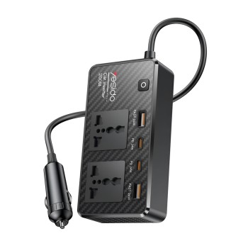 Yesido Car Inverter 12V 200W Max 1*AC220v 1*200W 2*USB-A 2*Type-C, Black