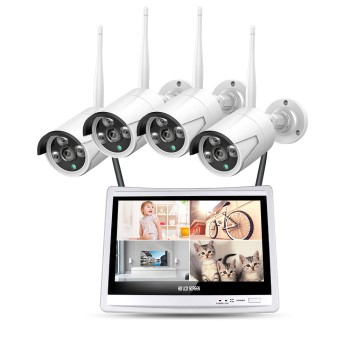 CCTV Camera System 4CH WIFI NVR Kit Wireless 2MP 1080P, White