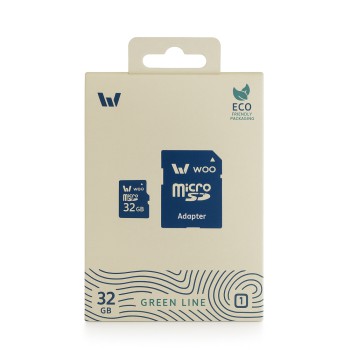 WOO MicroSD Card UHS-I (U1) (C10) + SD Adapter, Green Line, 32 GB