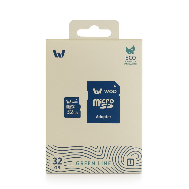 WOO MicroSD Card UHS-I (U1) (C10) + SD Adapter, Green Line, 32 GB