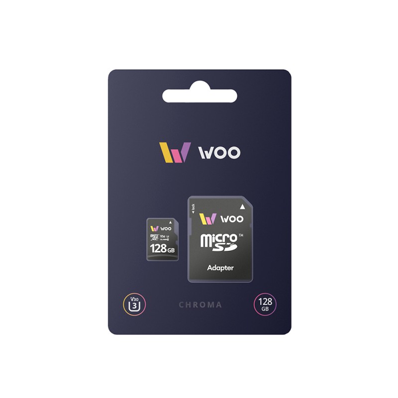 WOO MicroSD Card UHS-I (U3) (V30) + SD Adapter, Chroma, 128 GB